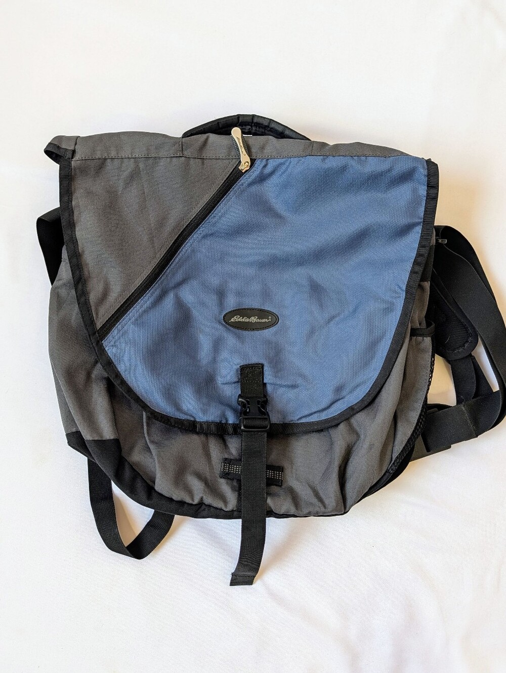 Eddie Bauer Convertible Backpack Messenger Laptop Bag Gray Blue Travel Commuter
